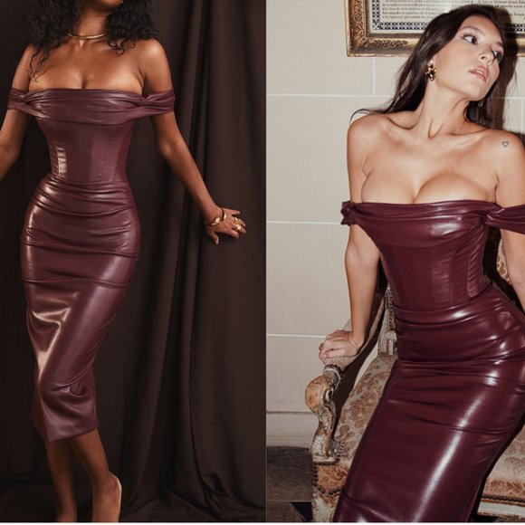 House of CB 'Raven' Mulberry Vegan Leather Corset Dress NWOT